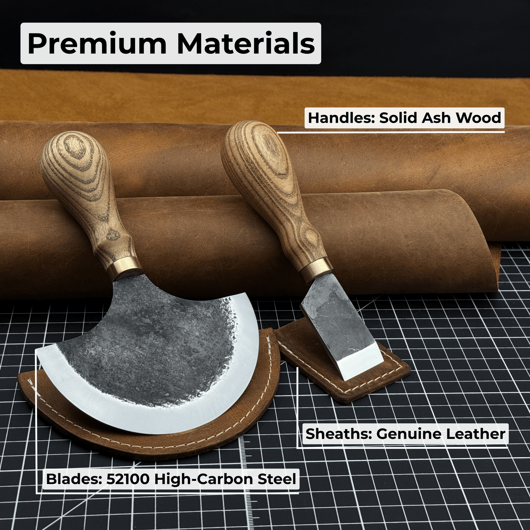 2-Piece Straight and Round (Half Moon) Leather Knife Set