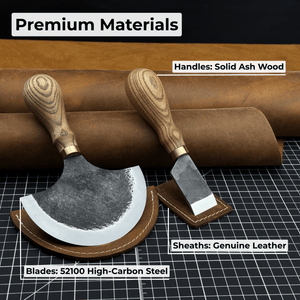 2-Piece Straight and Round (Half Moon) Leather Knife Set