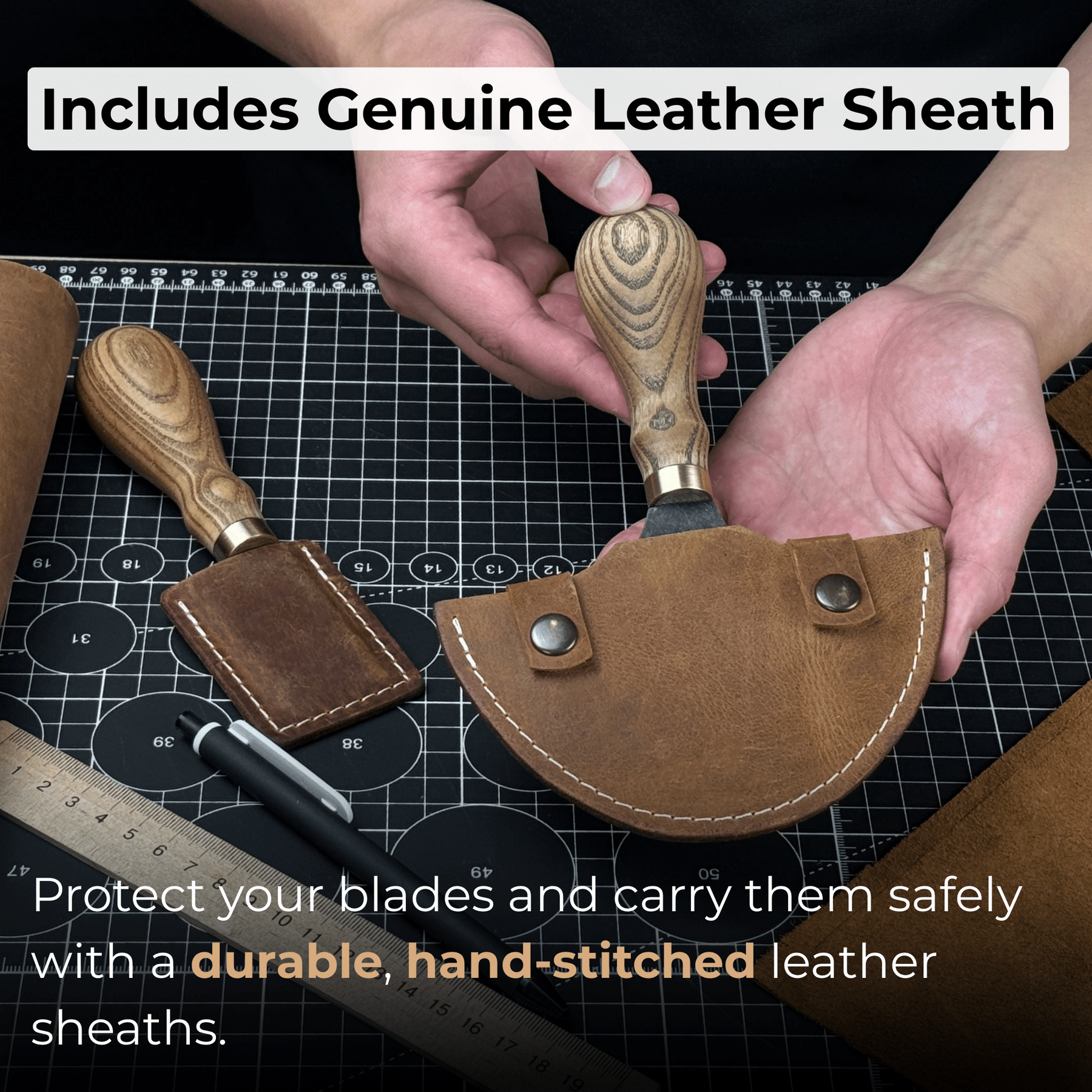 2-Piece Straight and Round (Half Moon) Leather Knife Set