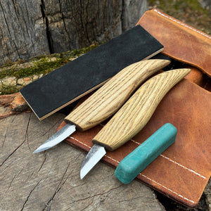 2-Piece Wood Carving Knife Set with Leather Strop and Case