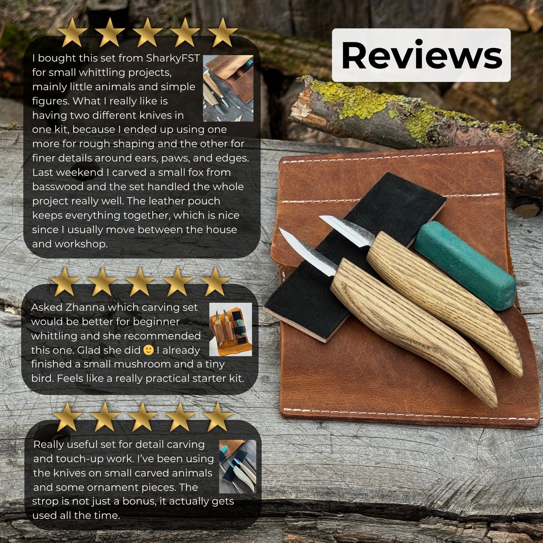 2-Piece Wood Carving Knife Set with Leather Strop and Case