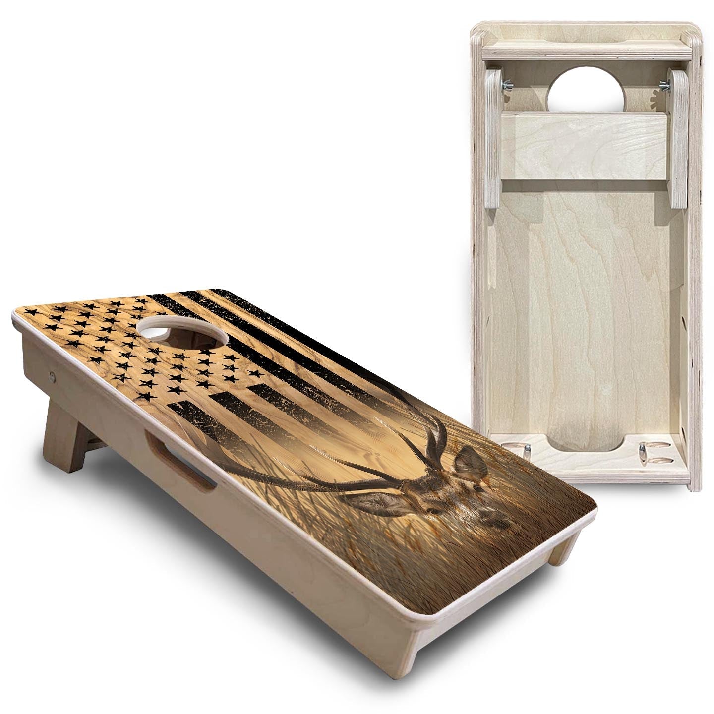 Light Wood Deer & Fish Flag - Mini or Vacation Size Cornhole Boards Cornhole Solutions