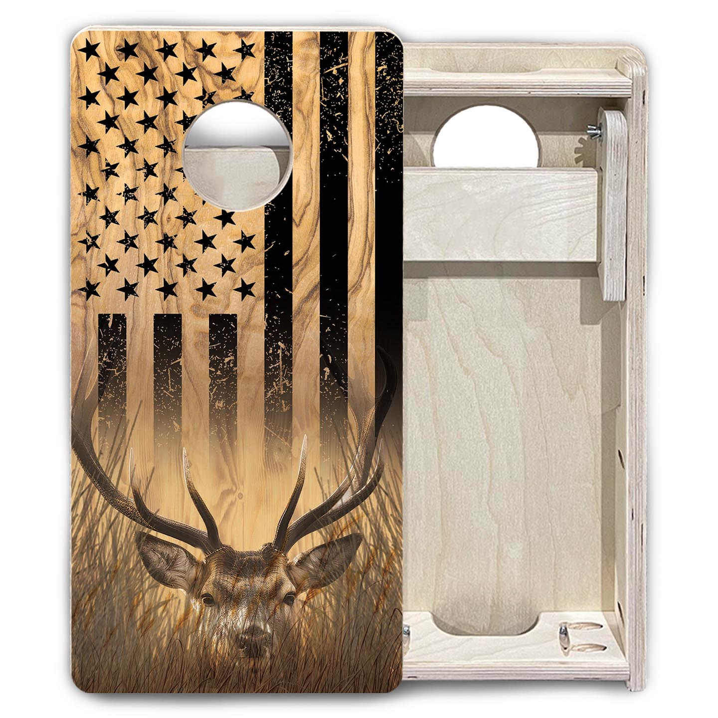 Light Wood Deer & Fish Flag - Mini or Vacation Size Cornhole Boards Cornhole Solutions