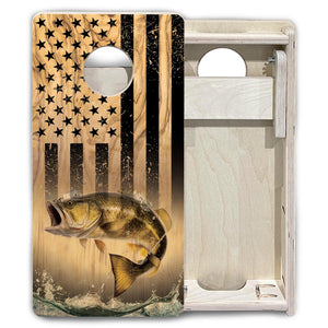 Light Wood Deer & Fish Flag - Mini or Vacation Size Cornhole Boards Cornhole Solutions