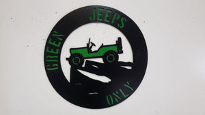 Green Jeeps Only Metal Wall Art – Off-Road Jeep Sign for Garage, Man Cave, or Shop Decor