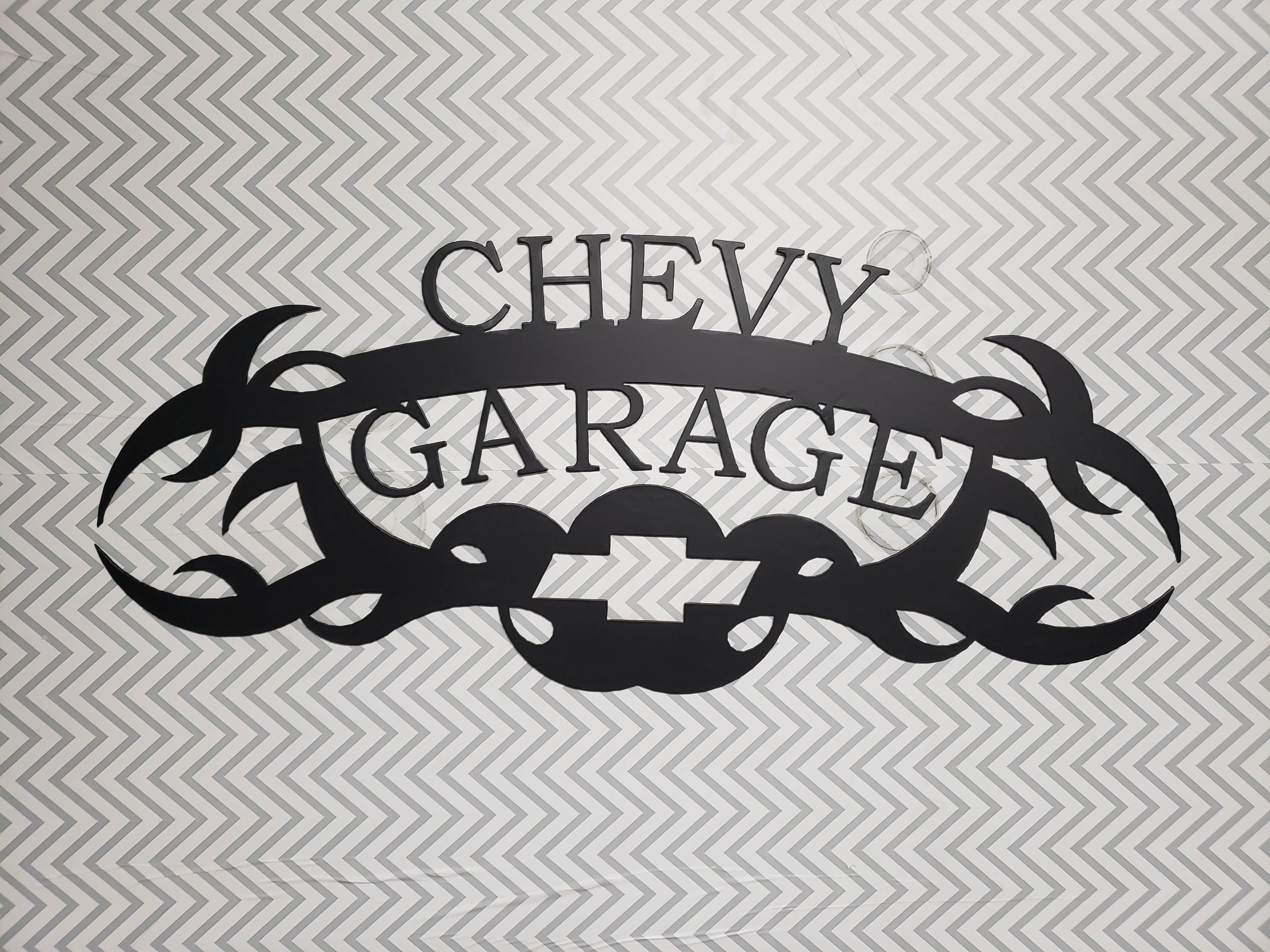 Chevy Garage Metal Sign – Custom Plasma Cut Steel Wall Decor for Garage, Shop, or Mancave