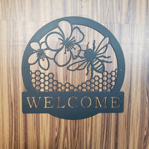 Honey Bee Welcome Sign – Metal Wall Art, Bee Decor for Porch, Garden, Entryway, Custom Steel Welcome Plaque