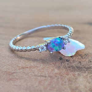 Stackable Memory Opal Ring Made w/ Cremation Ash, Dirt, Hair, or Sand