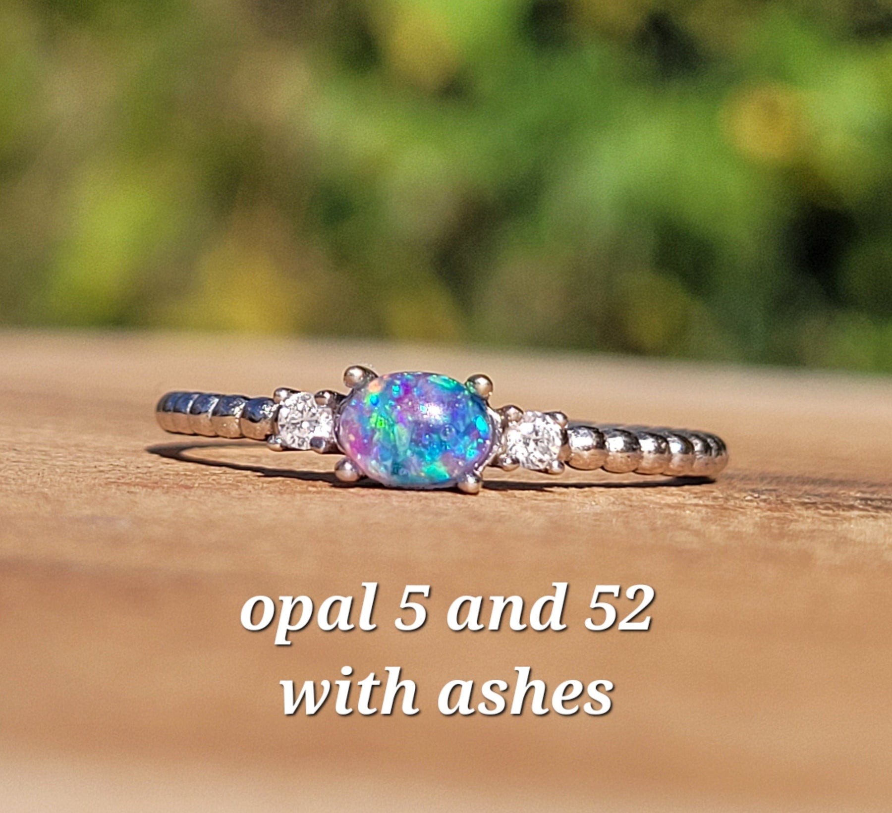 Stackable Memory Opal Ring Made w/ Cremation Ash, Dirt, Hair, or Sand
