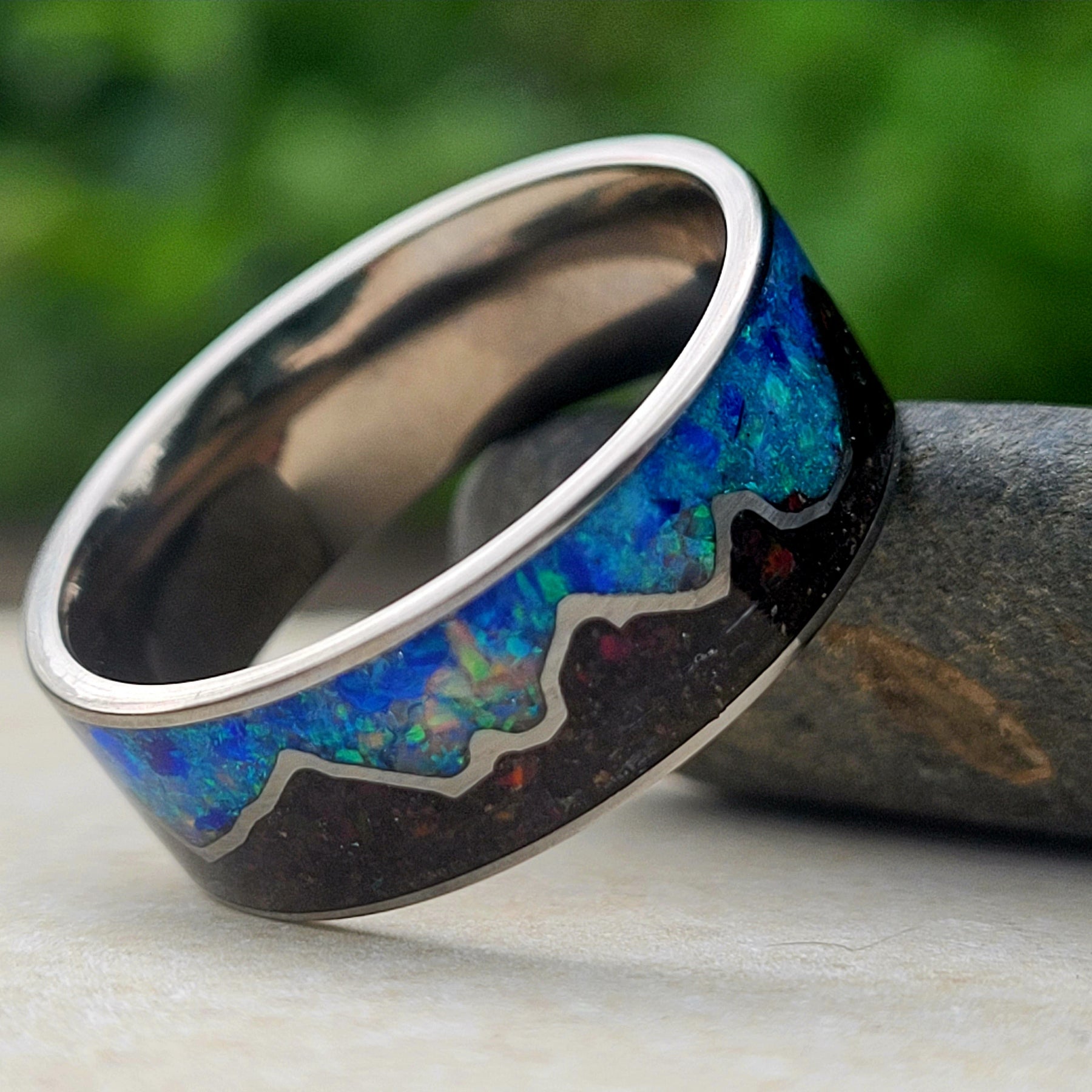 Keepsake Memory Ring "Mountains On My Mind" Titanium Band