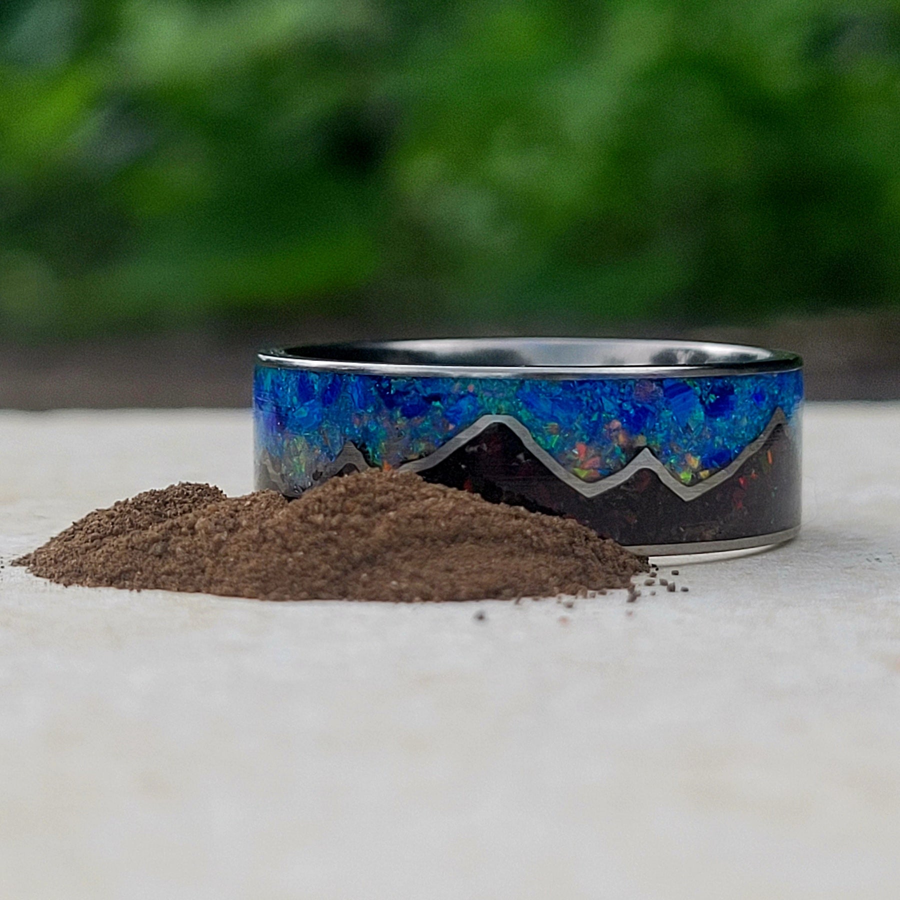 Keepsake Memory Ring "Mountains On My Mind" Titanium Band