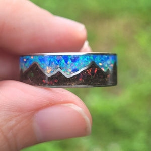 Keepsake Memory Ring "Mountains On My Mind" Titanium Band