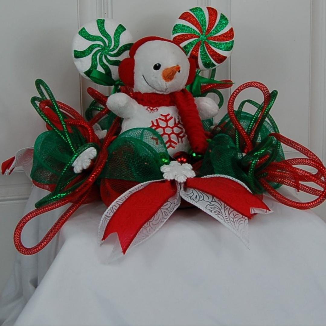 Snowman Christmas Centerpiece | Red Plaid Table Decor by Bouge Creations, view 3