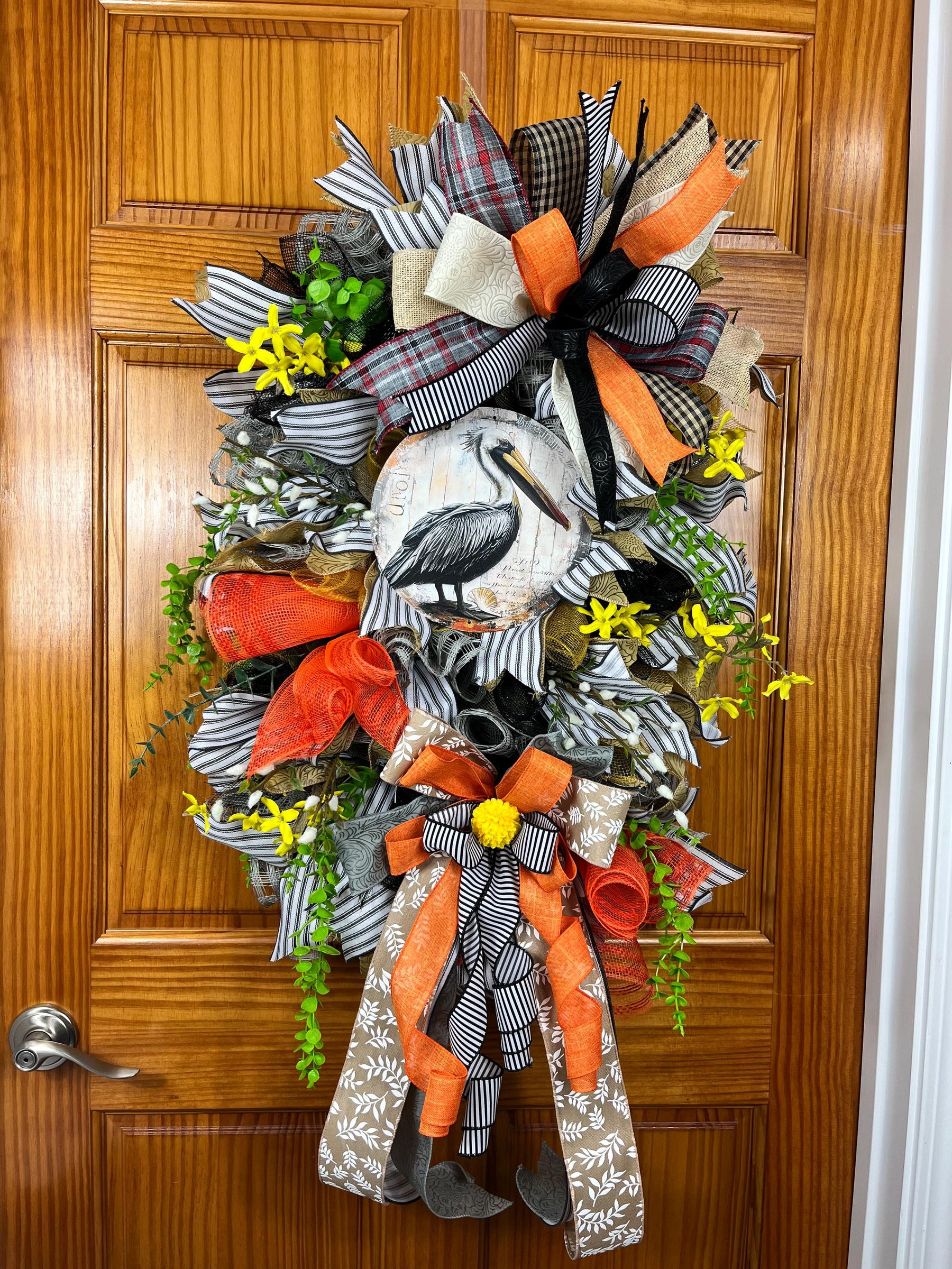 Pelican Coastal Wreath | Summer Beach House Door Decor by Bouge Creations, view 4