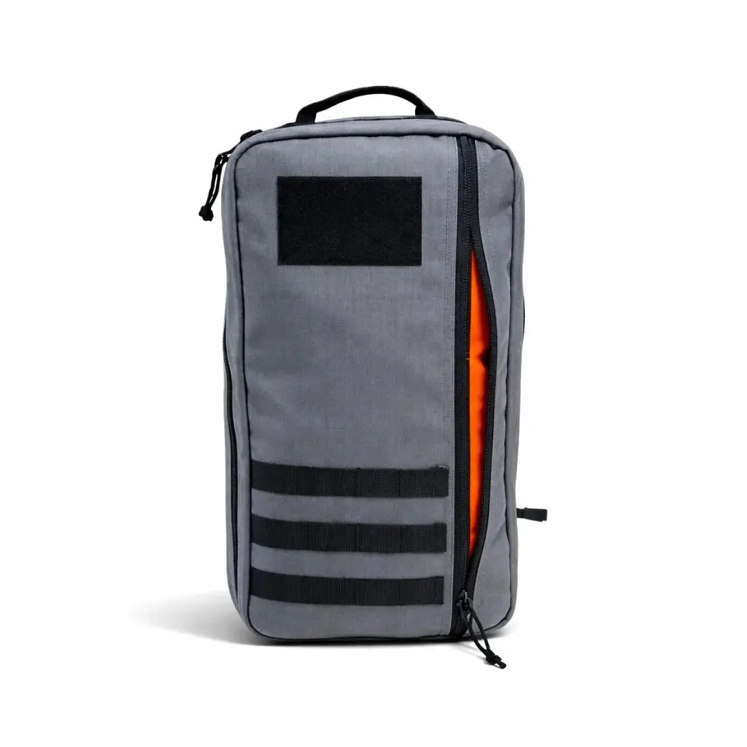 Gray 24 Hour Backpack with orange interior and black MOLLE straps