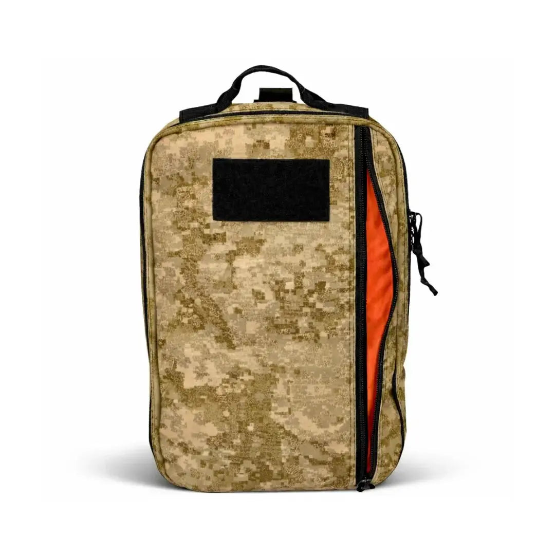 24 Hour Backpack in digital camouflage pattern with orange interior.