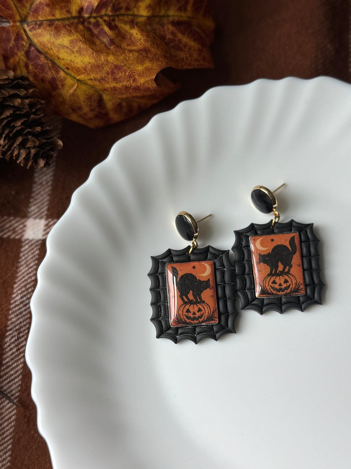 Black Cat Stamps handmade polymer clay earrings by Shop Something Earthy — view 1 of 2
