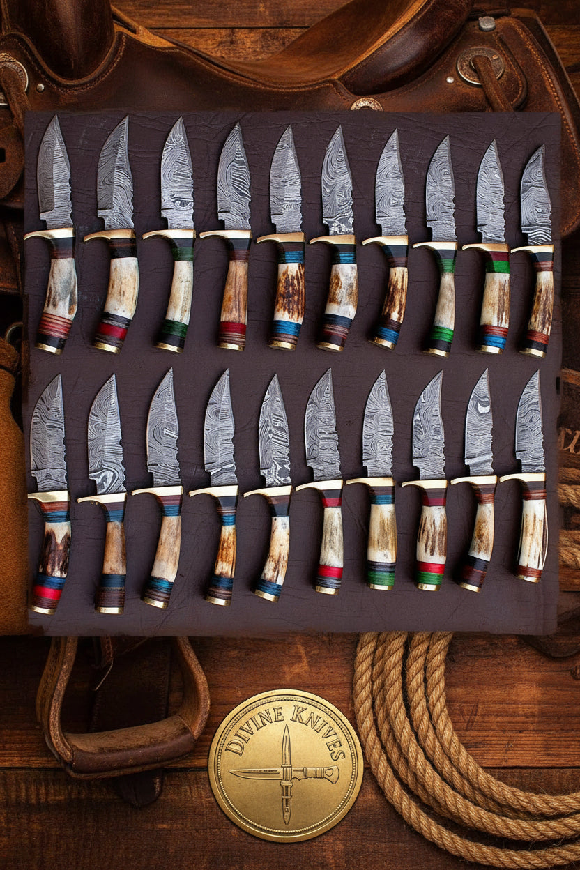 Stag Horn Hunting Knife Lot with Twenty Matched Antler Handles