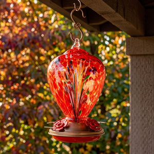 Crimson Calla Glass Hummingbird Feeder