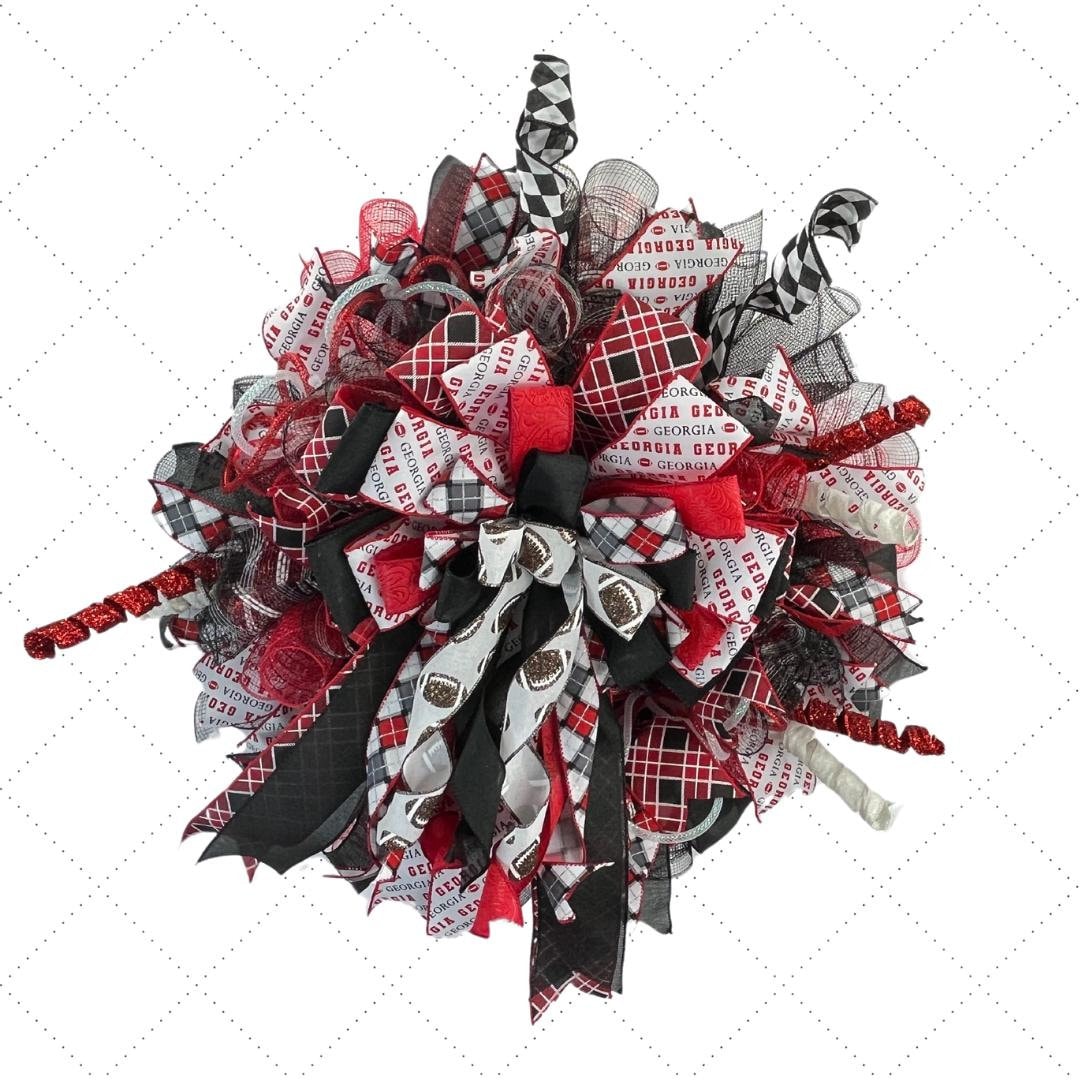 Red & Black Sports Team Wreath | Game Day Door Decor handmade by Bouge Creations