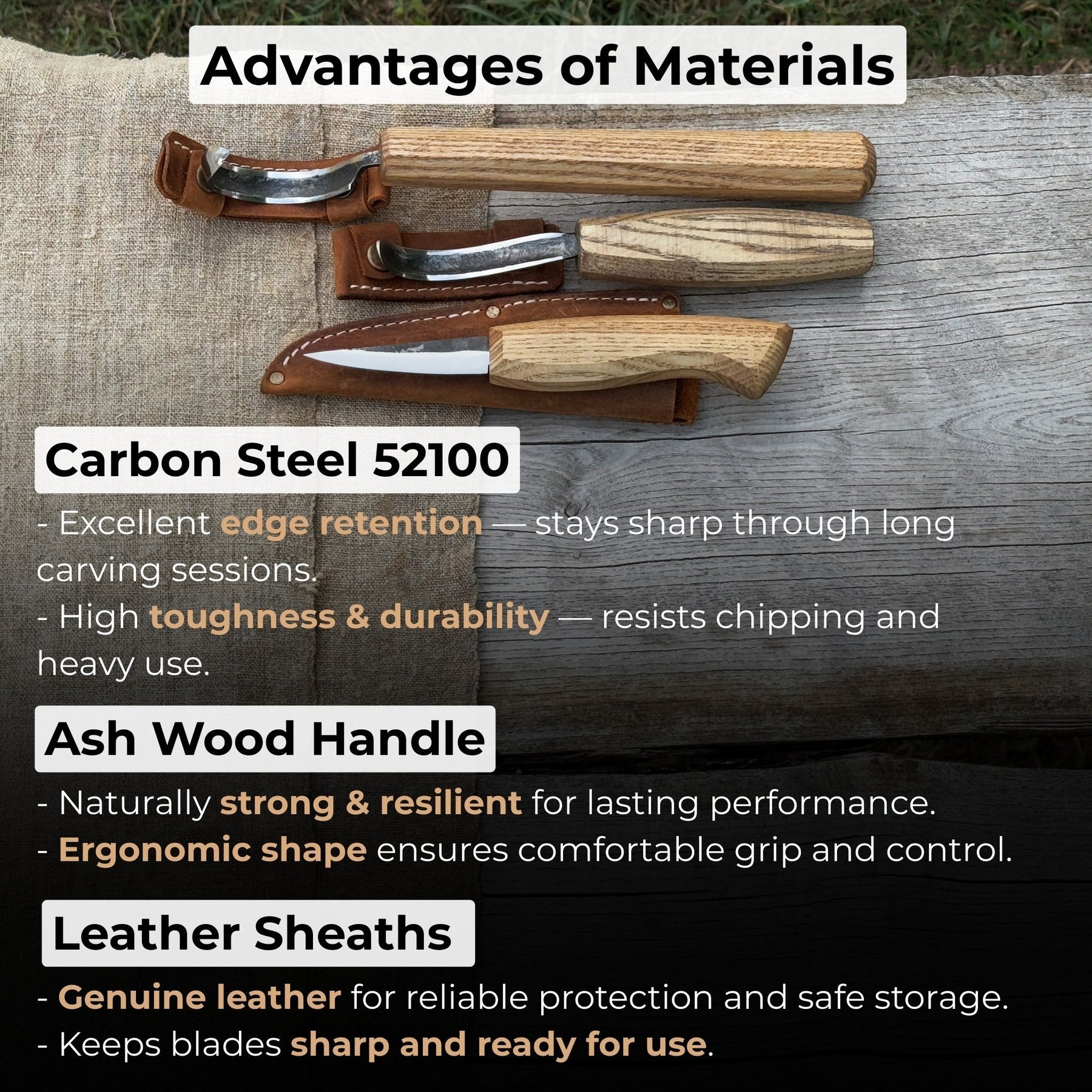 3-Piece Carving Knife Set for Spoon Carving