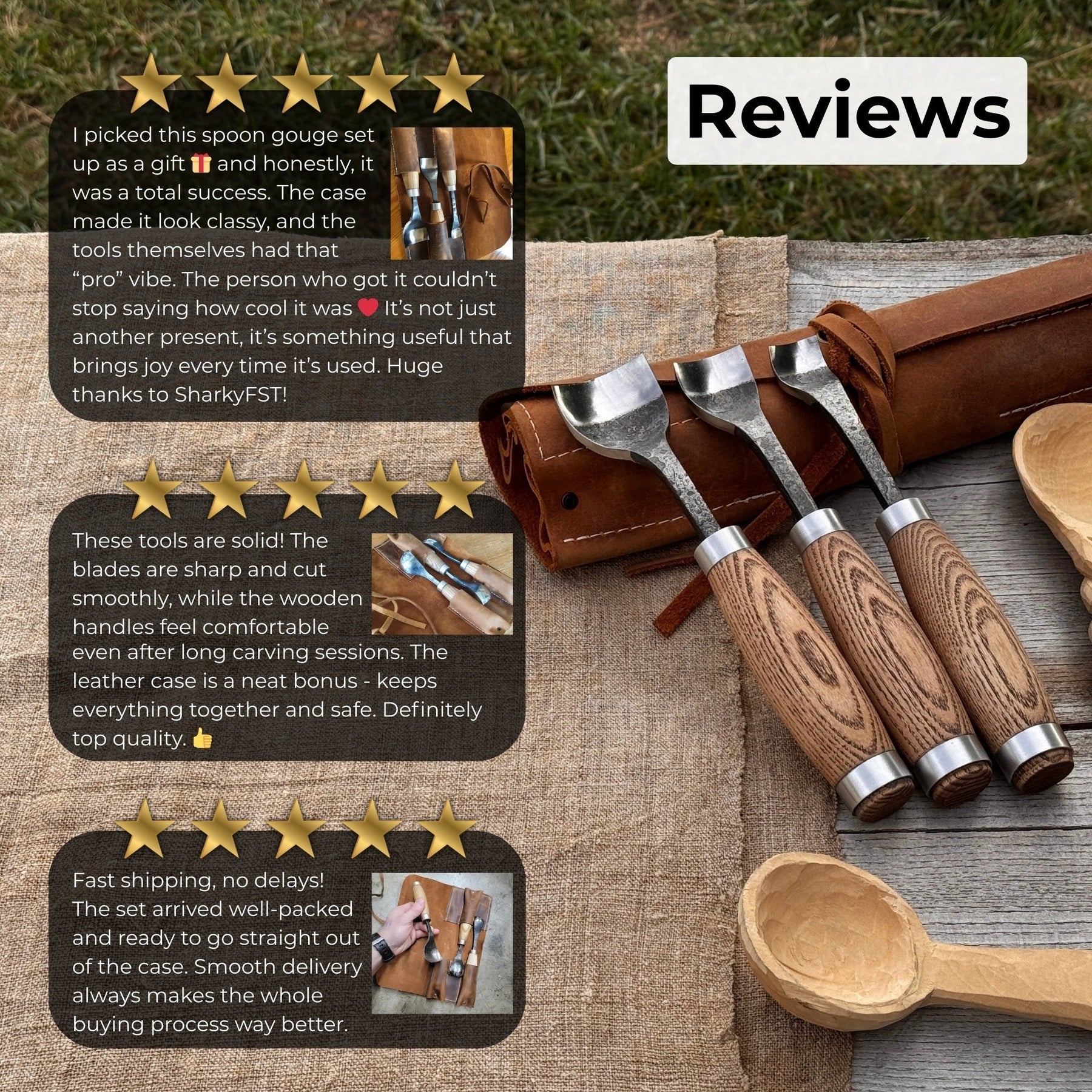 3-Piece Spoon Bent Gouge Set