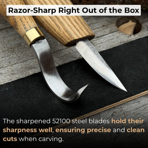 3-Piece Spoon Carving Set – Whittling Knife, Hook Knife & Sharpening Strop