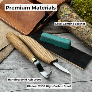 3-Piece Spoon Carving Set – Whittling Knife, Hook Knife & Sharpening Strop