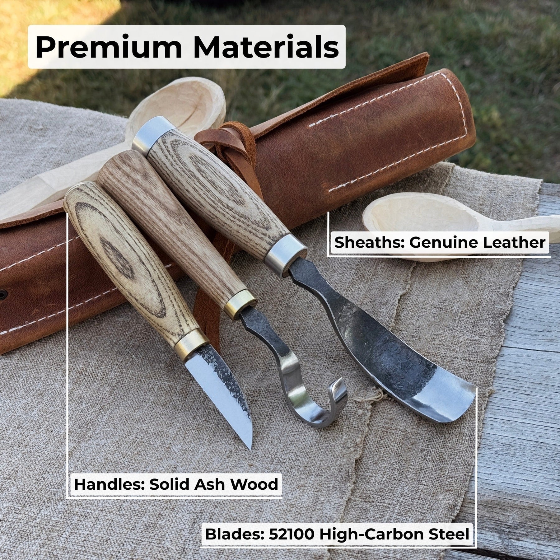 3-Piece Spoon Carving Set with Leather Roll