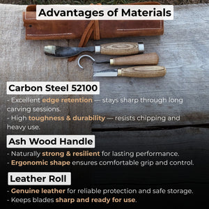 3-Piece Spoon Carving Set with Leather Roll