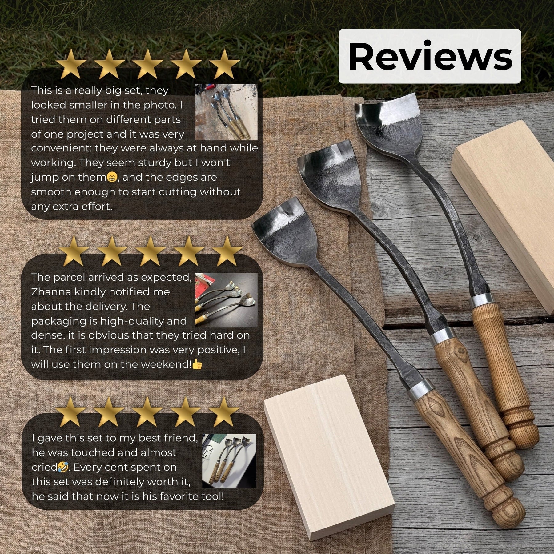3-Piece Spoon (Short) Bent Gouge Set