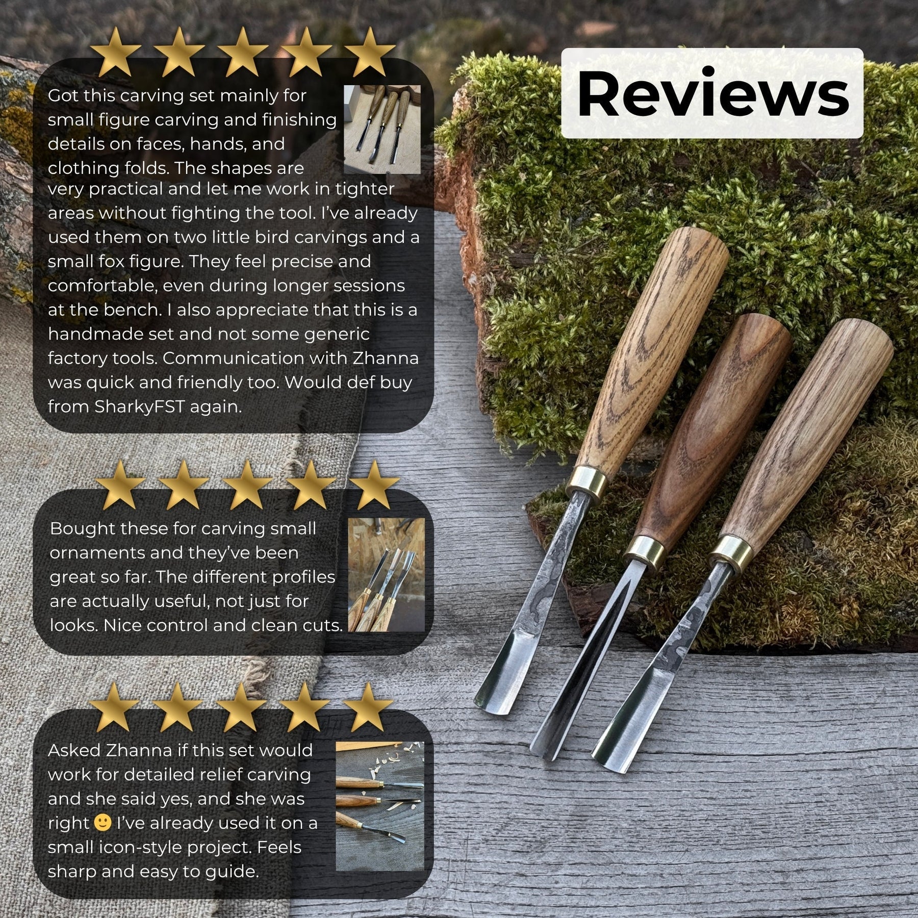 3-Piece Wood Carving Chisel & Gouge Set