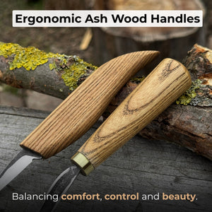 3-Piece Wood Carving Knife Set – Whittling Knife, Hook Knife & Leather Strop