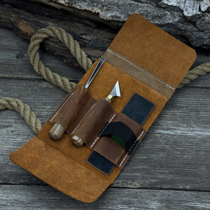 3-Piece Wood Carving Tool Set with Leather Case