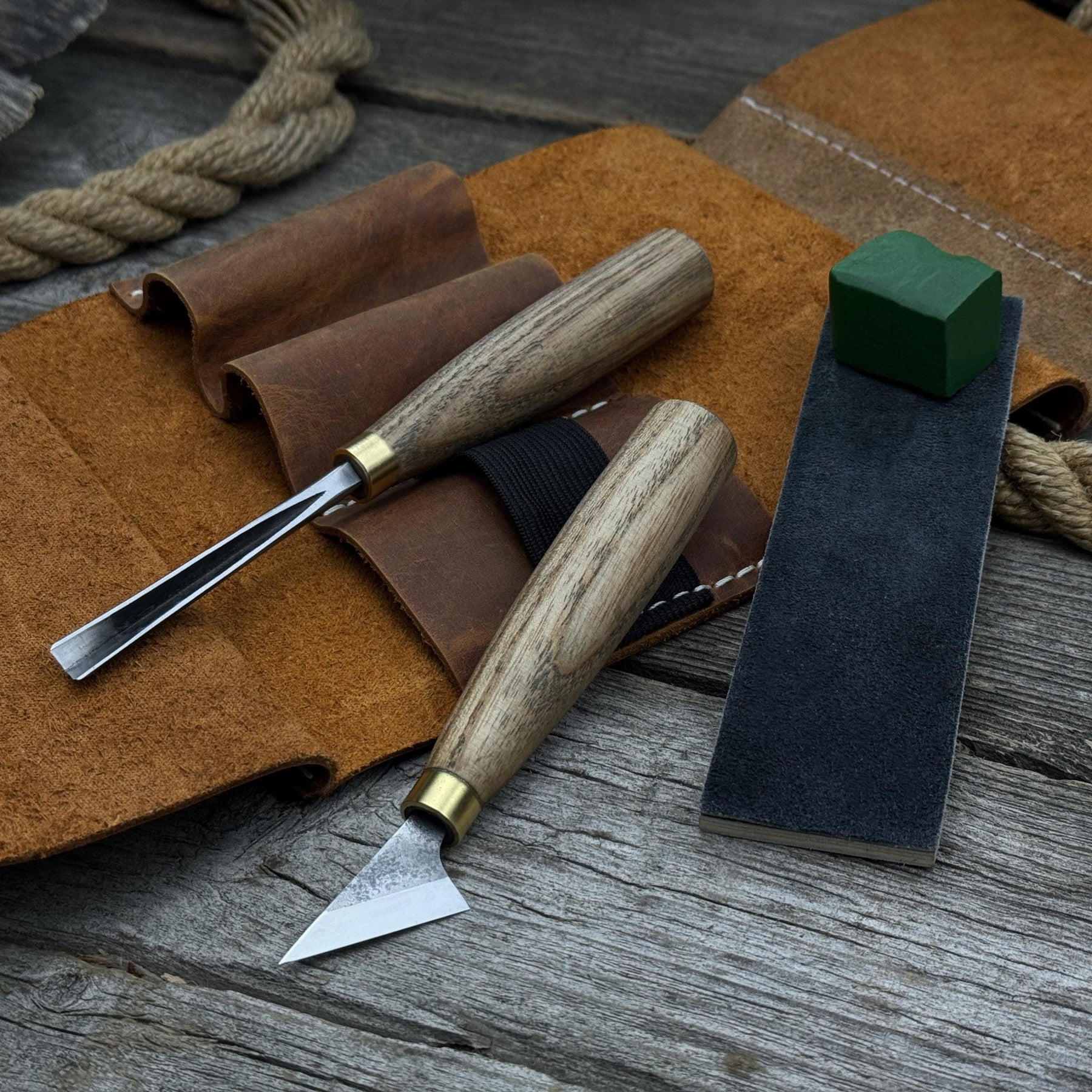 3-Piece Wood Carving Tool Set with Leather Case