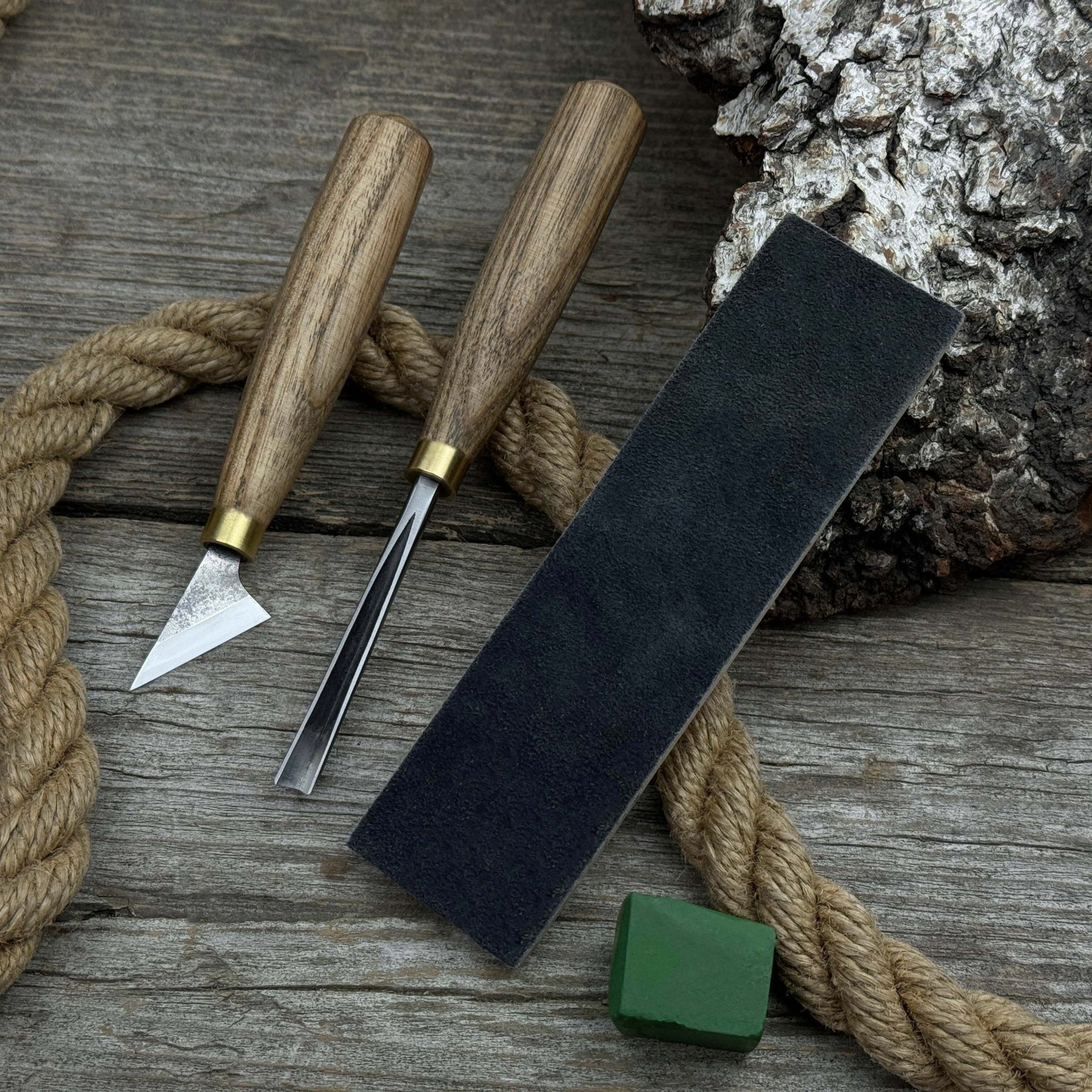 3-Piece Wood Carving Tool Set with Leather Strop