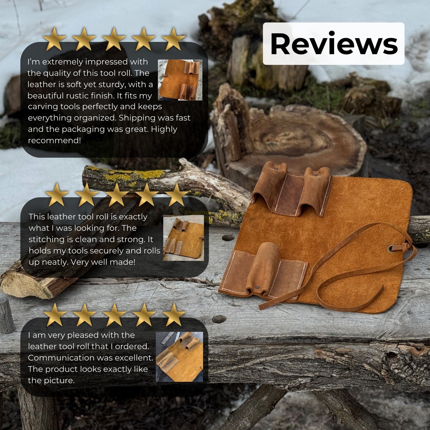 3 Pocket Leather Tool Roll