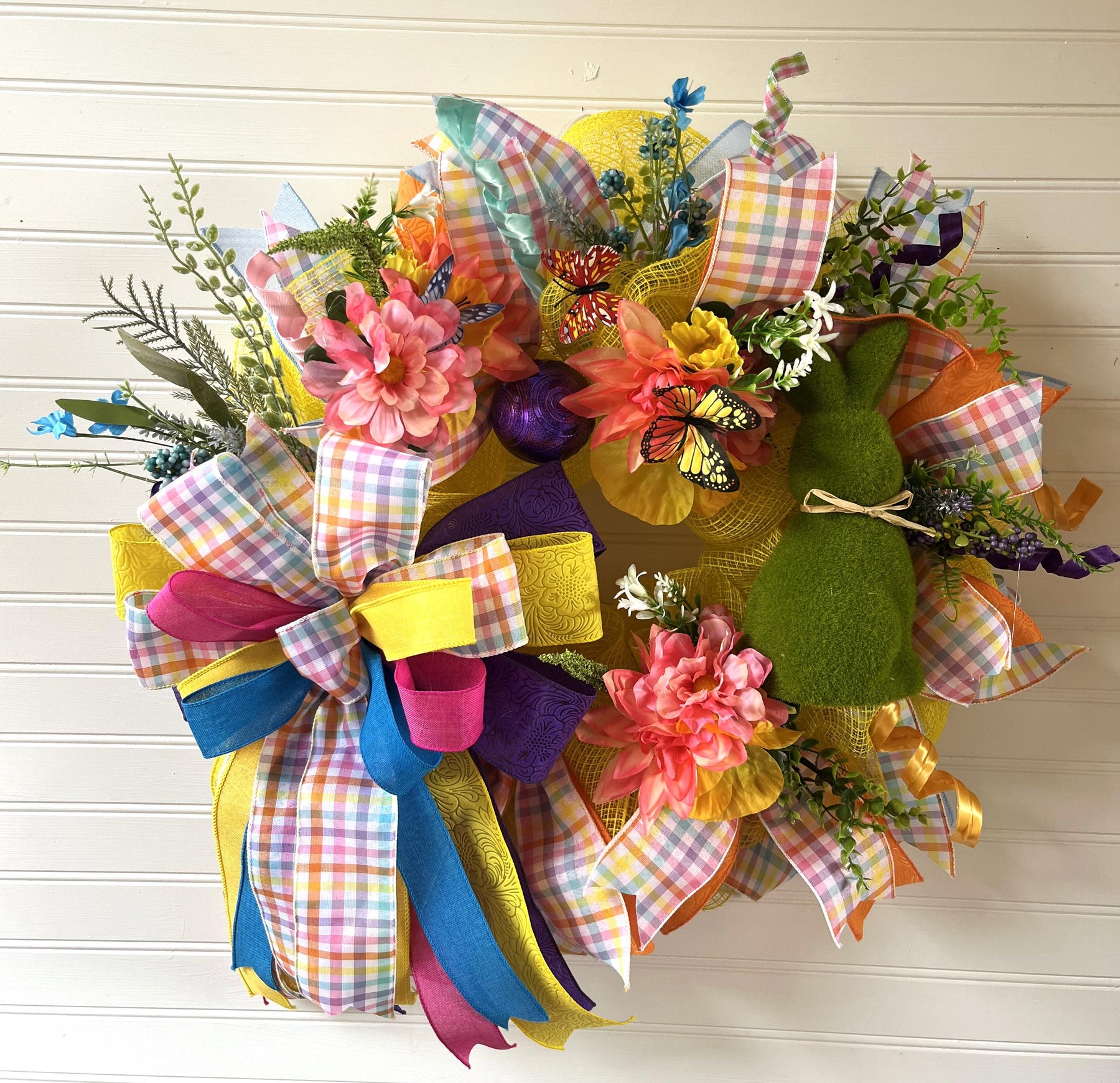 Easter Bunny Wreath | Pastel Spring Front Door Decor by Bouge Creations, view 6