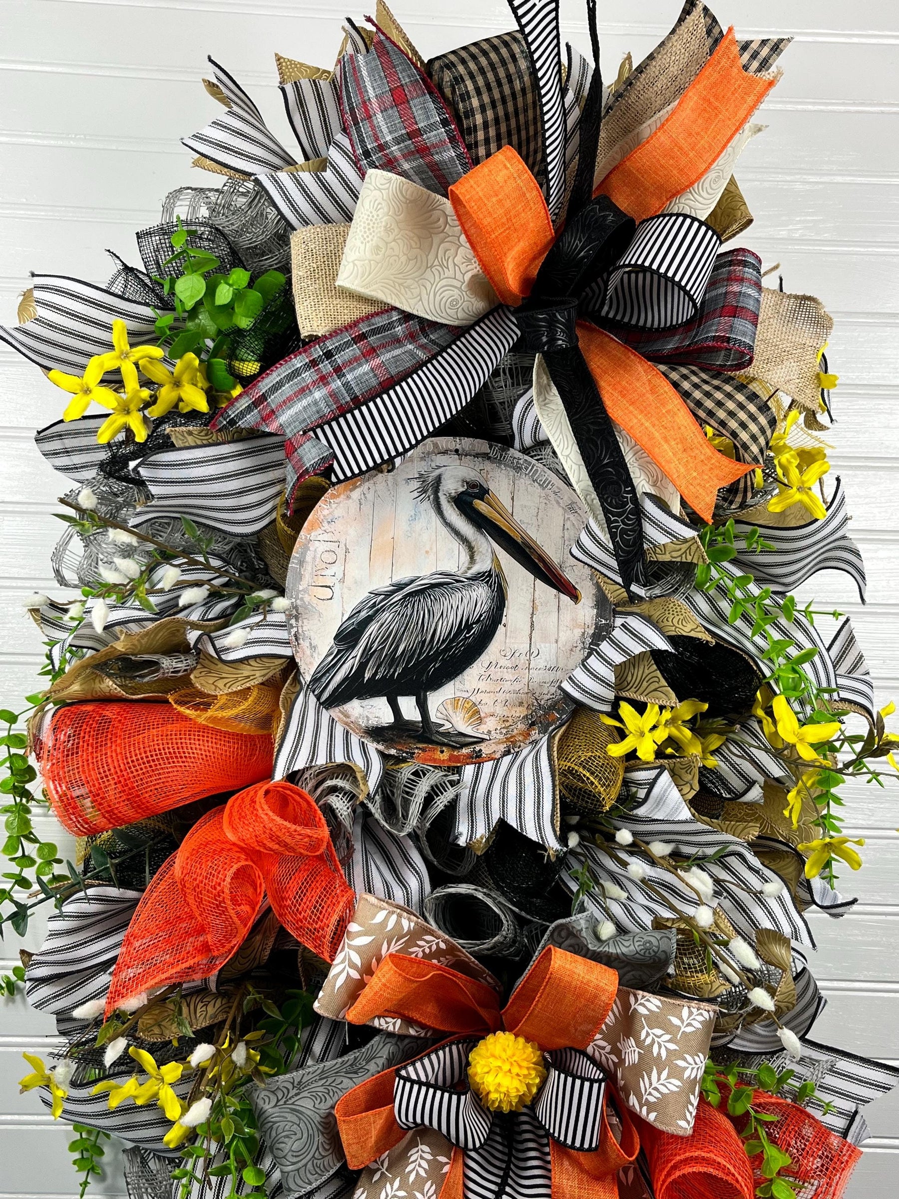 Pelican Coastal Wreath | Summer Beach House Door Decor by Bouge Creations, view 7