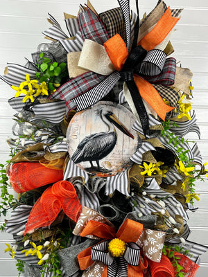 Pelican Coastal Wreath | Summer Beach House Door Decor by Bouge Creations, view 7
