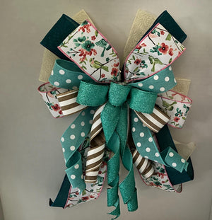 Teal Garden Bloom Bow | Floral Bird Wreath Accent handmade by Bouge Creations