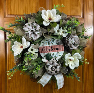 Farmhouse Welcome Wreath | Black & White Buffalo Plaid by Bouge Creations, view 8