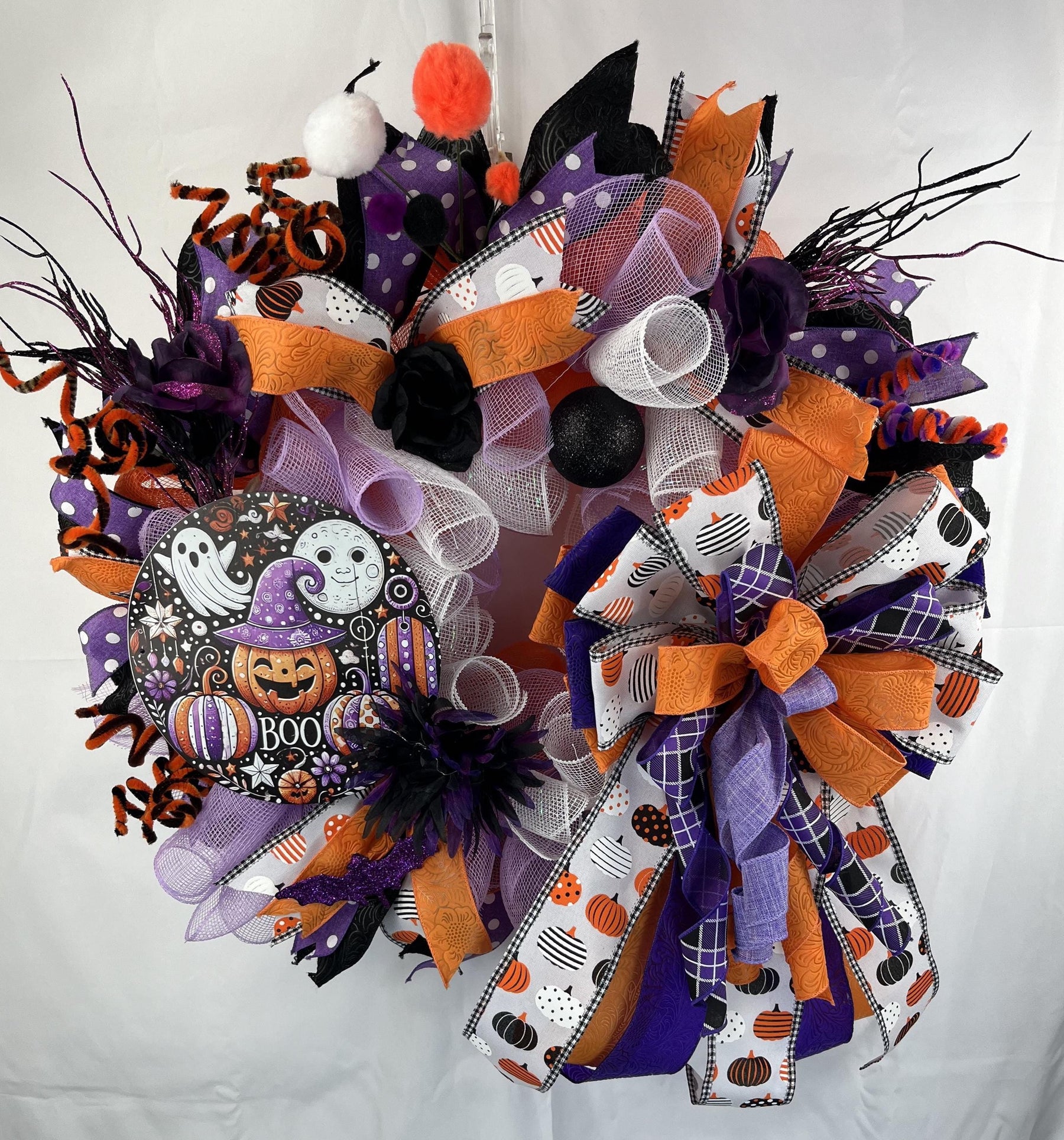 Halloween Front Door Wreath | Ghosts, Pumpkins & Bows by Bouge Creations, view 4