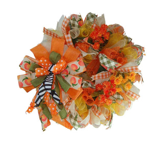 Peach & Orange Fall Wreath | Polka Dot Bow Door Decor by Bouge Creations, view 5