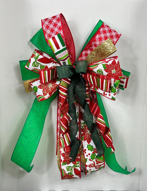 Christmas Poinsettia Bow | Red, Green & Gold Tree Topper by Bouge Creations, view 8