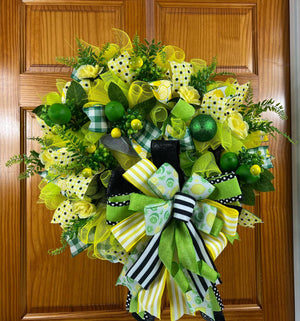 Lemon Lime Summer Wreath | Citrus Front Door Decor by Bouge Creations, view 3