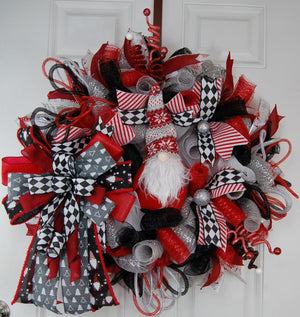 Christmas Gnome Wreath | Red & Green Plaid Door Decor by Bouge Creations, view 4