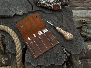 4-Piece Diamond Style Leather Pricking Iron and Hand-Forged Awl