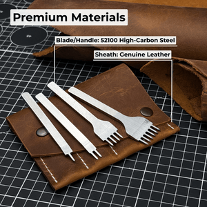 4-Piece Diamond Style Leather Pricking Iron Set, 1, 2, 4, 6 Prongs