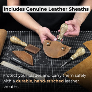 4-Piece Leather Tool Set with Leather Sheaths